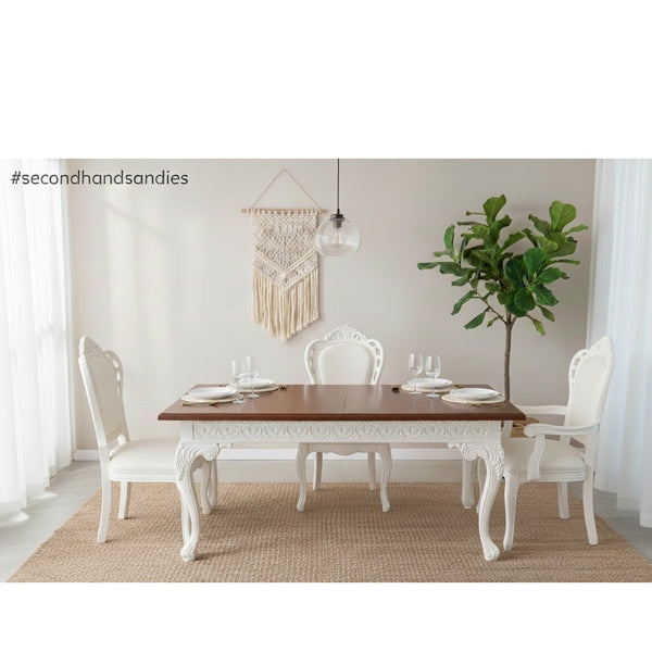 Secondhand Sandies: LARGE ORNATE DINING FORMAL TABLE BROWN WHITE 32" X 60" X 48"