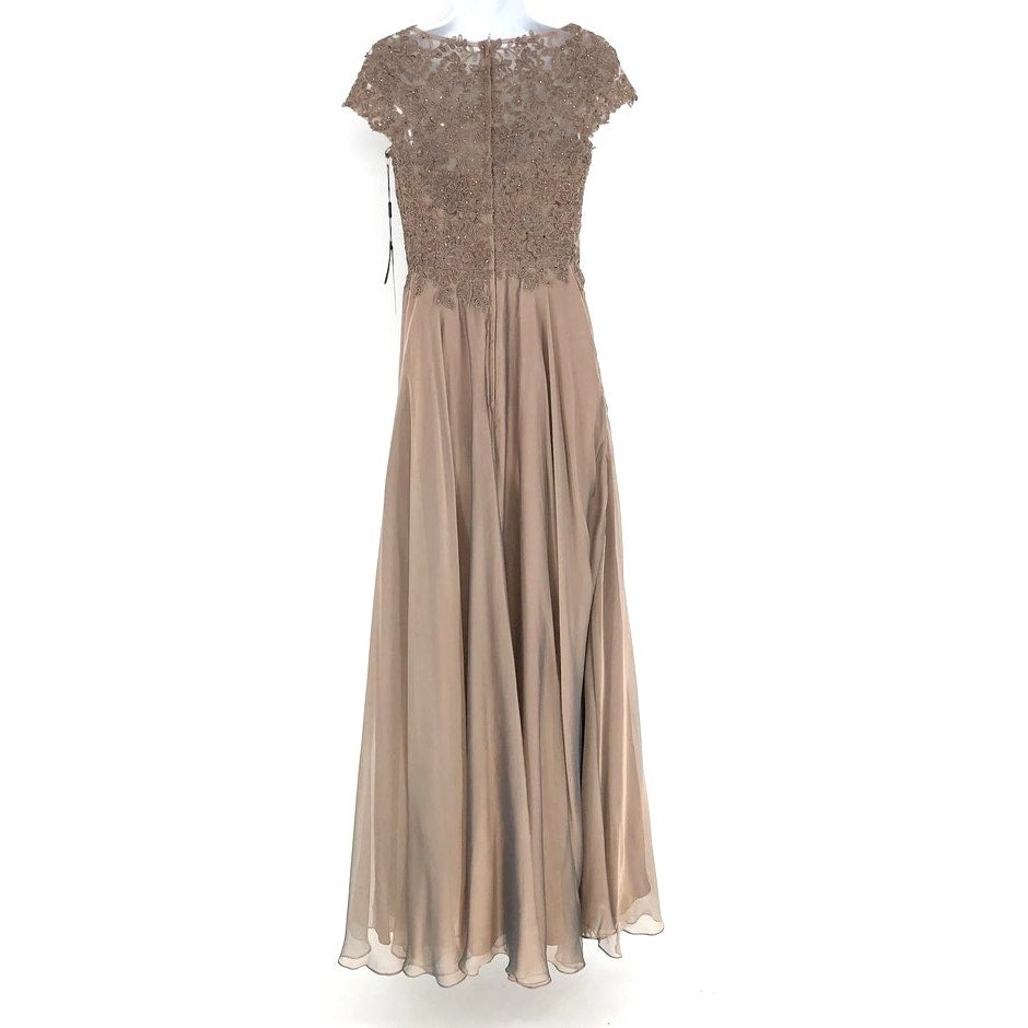 La Femme Floral Embroidery Lace Chiffon A-Line Formal Gown Size 6 in Cocoa NWT