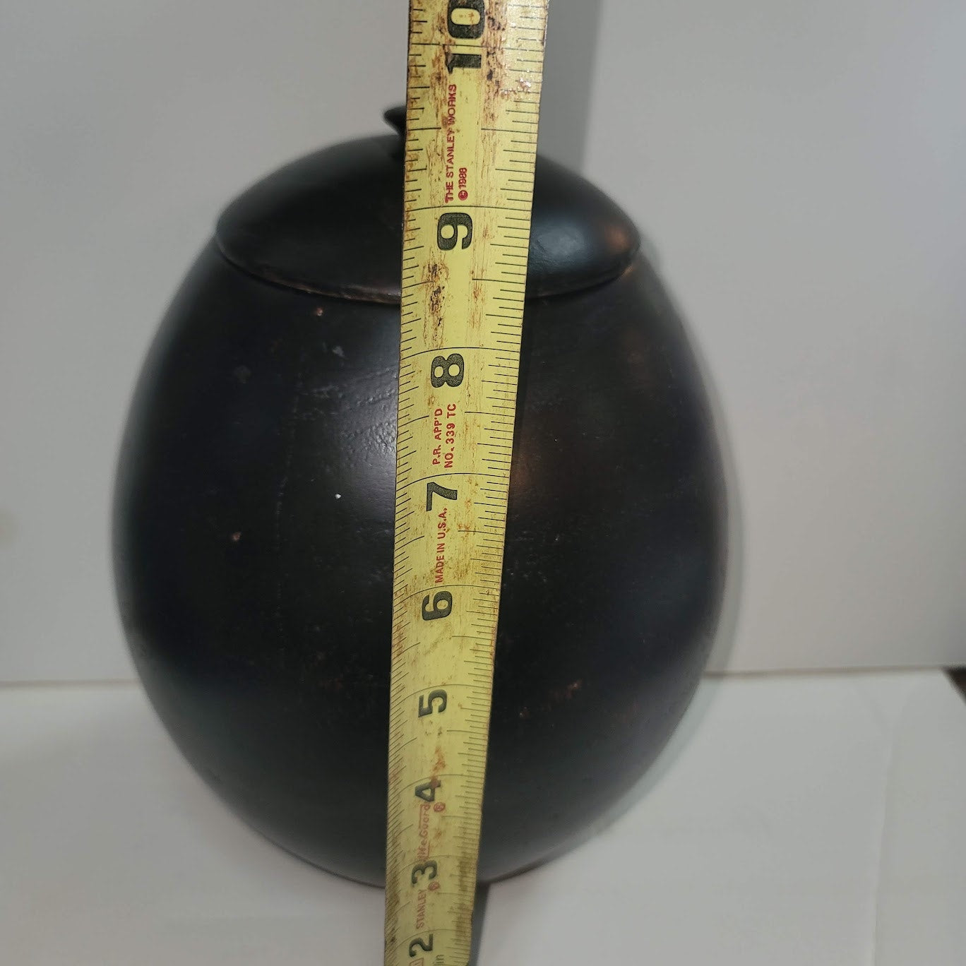 Handmade HAND TURNED urn wood dark egg shape 10" tall with lid URN Biscuit