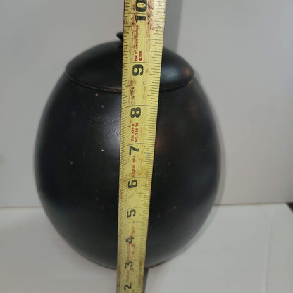 Handmade HAND TURNED urn wood dark egg shape 10" tall with lid URN Biscuit
