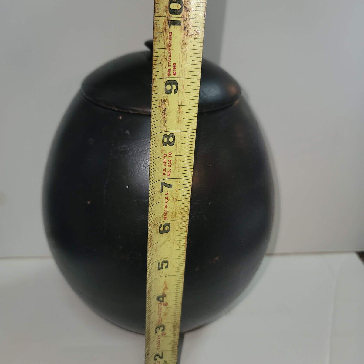 Handmade HAND TURNED urn wood dark egg shape 10" tall with lid URN Biscuit