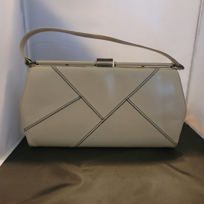 Vintage Mel-Bourne Paris Beige Faux Leather Geometric Top Handle Clutch Handbag