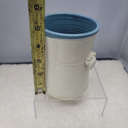 Wakulla Clay '86 Handmade Art Studio Pottery Vase Tumbler White Blue Sea shell