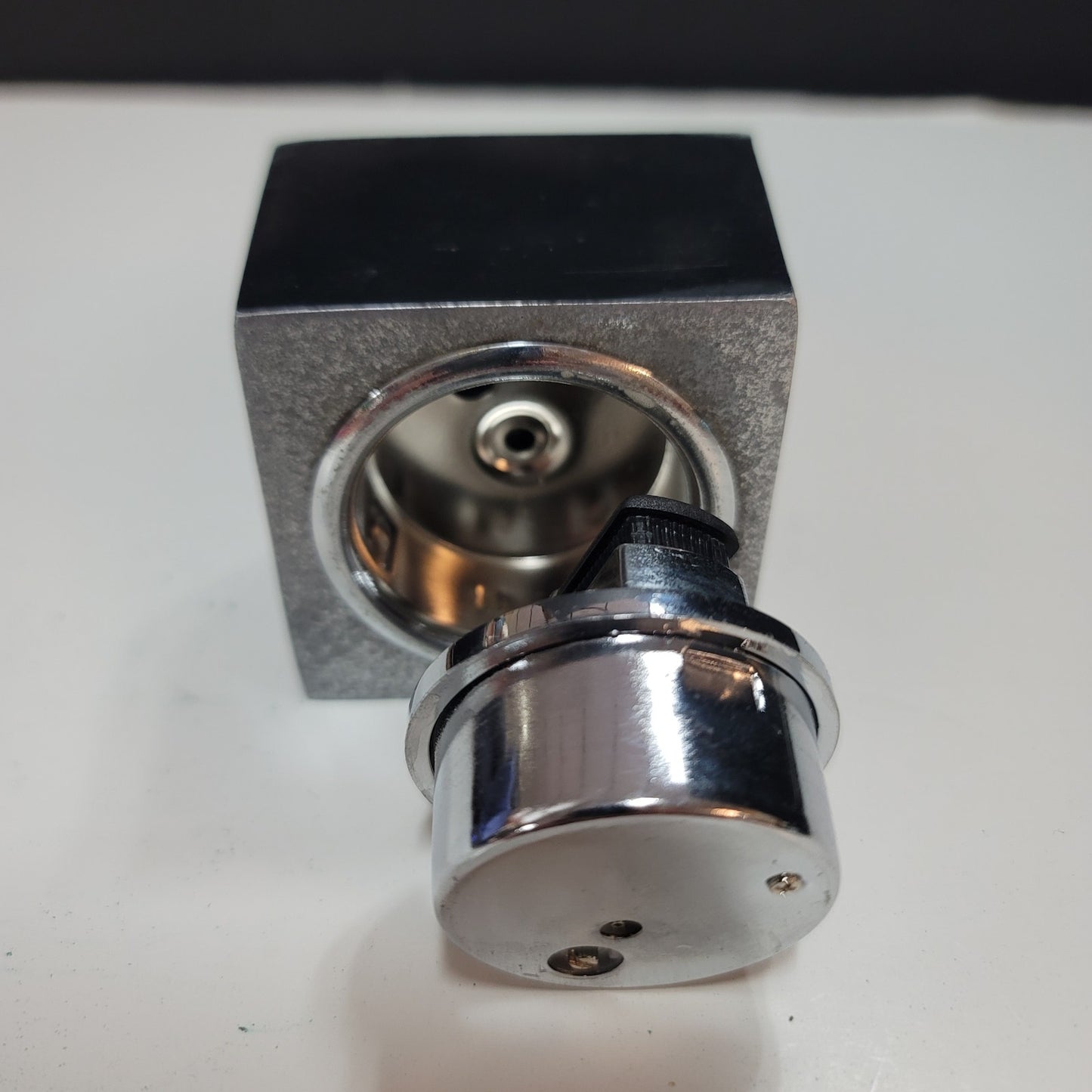 Vintage MCM black silver table Lighter MR io 1960s cube
