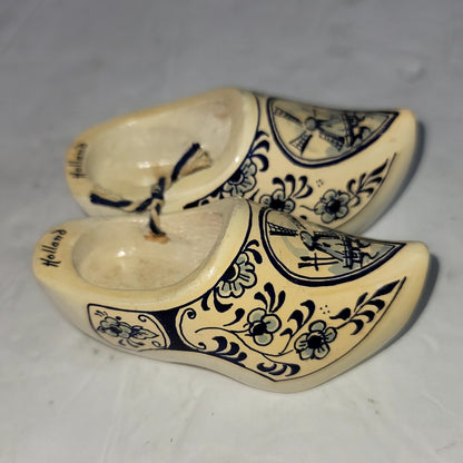 Mini Pair wood blue cream clogs HOLLAND delft  3.5" Windmills