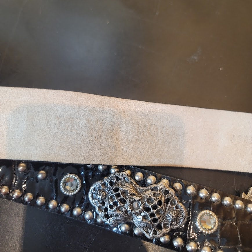 LeatherRock Genuine Leather Black Belt Silver Buckle Large 36 Studded Cross