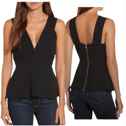 Chelsea 28 V Neck Seamed Tank bLACK XXS plunge Silver Zipper Sleeveless NEW
