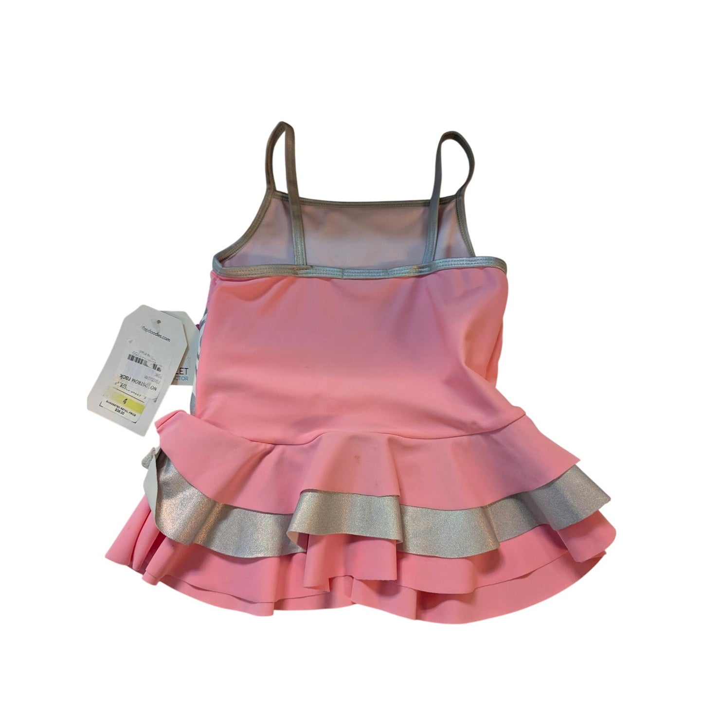 NWT Flapappyles Girls Pink & Silver Zebra Swim Dress Size 4 Swimsuit One Piece