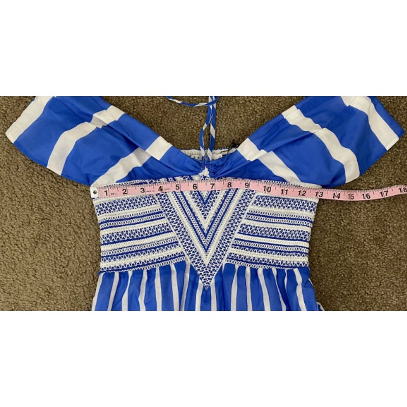 TANYA TAYLOR Celina Smocked Striped Color block Midi Dress Smocking 2 / xs NEW