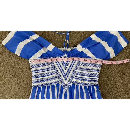 TANYA TAYLOR Celina Smocked Striped Color block Midi Dress Smocking 2 / xs NEW