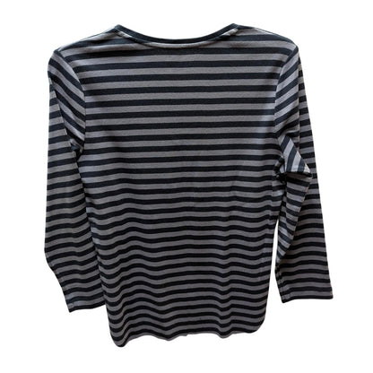 Jones New York Sport Striped V-Neck Top Womens Medium Blue Grey Cotton Tee