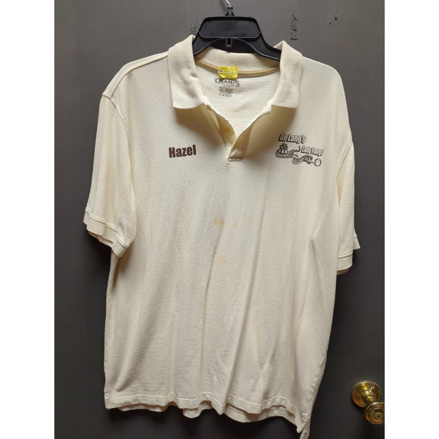 Vintage Collared Champs XL Short Sleeve cream bowling shirt HAZEL