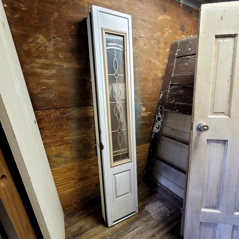 Single Vented Sidelite Glass with wood beveled glass USED architectural salvage