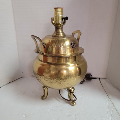 Mid Century Large Asian Brass incense burner table lamp 1960's Dragon Motif