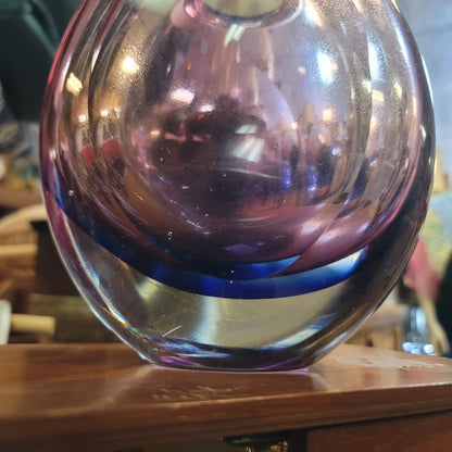 Fifth Avenue Crystal Sommerso Art Glass Vase Purple Blue Gradation 7" High end