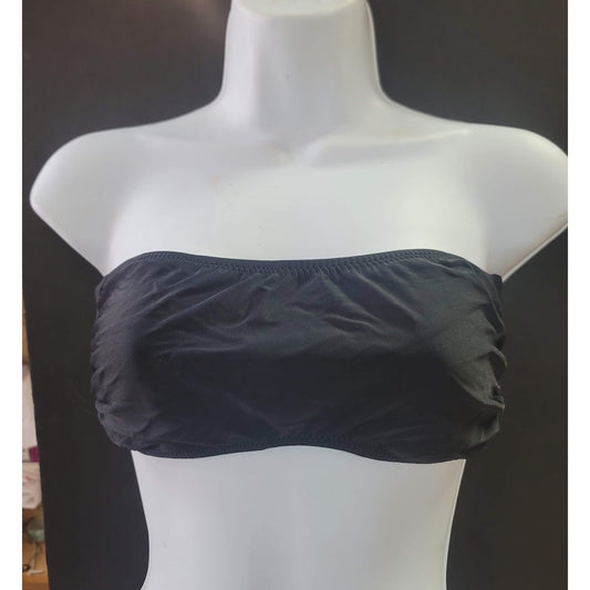 Blue Sky NEW Bandeau Side Bone Swim Top Lined Tieback NipPads BLACK MEDIUM