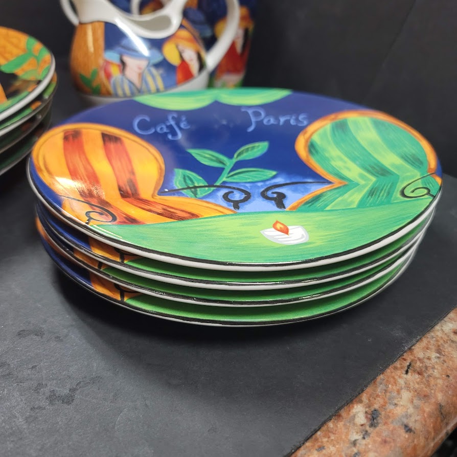 Sango Furio CAFE PARIS BREAD Plate 8" 1994 Vintage USED Two Women SET 4