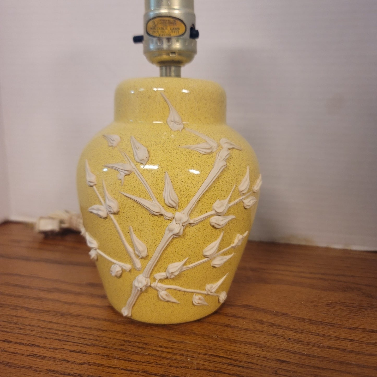 Vintage Yellow Ceramic Ginger Jar Table Lamp White Floral Petite PalmBeach