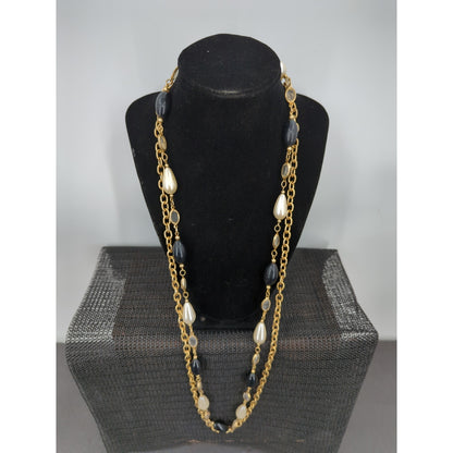 Vintage Premier Designs Multi-Strand Faux Pearl & Onyx Necklace 18"