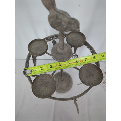 Antique Cast Metal Bird Revolving Candelabra & Cutlery Server Heirloom