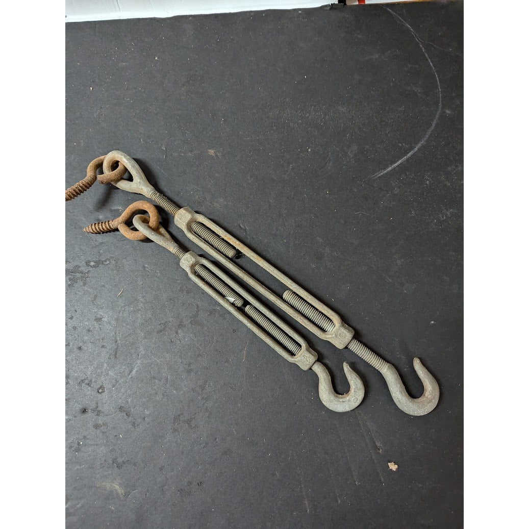 Turnbuckle LOT of 2 working 9.5" and 14" Galvanized with steel EYE HOOK VINTAGE