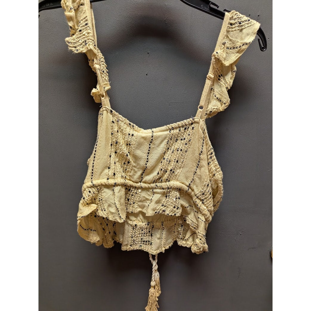 Surf Gypsy Women's Yellow Eyelet Smocked Crop Top NWT Casual Summer Boho festive