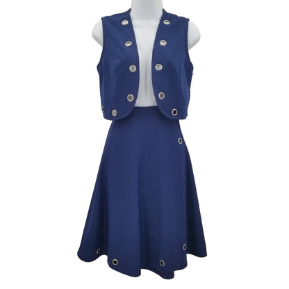 Murray's Originals Hallandale Fla 2 Pc Vintage Skirt Vest Set Blue SMALL Cowgirl