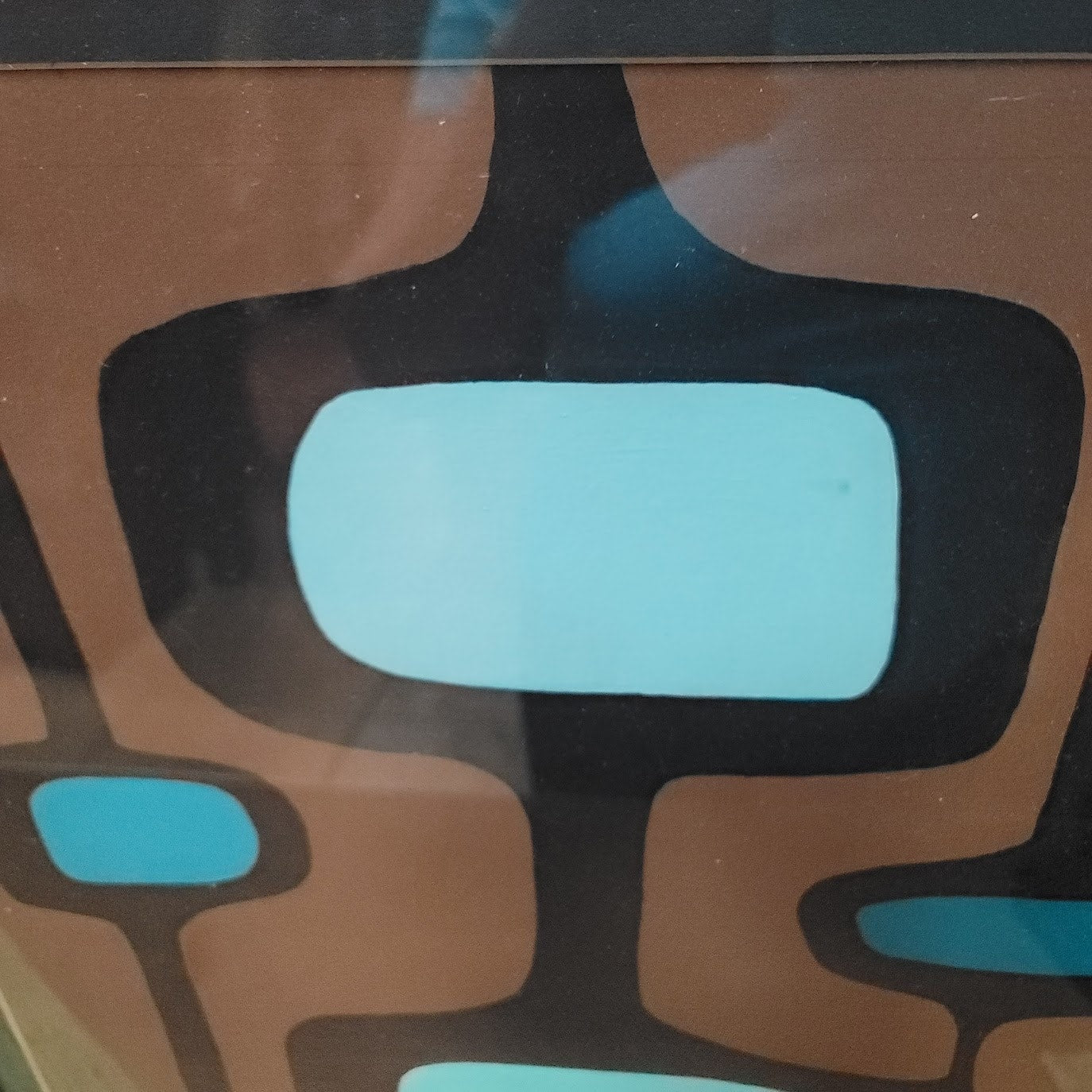 MCM Geometric Art Work Black Brown teal framed Original Signed Grieswich 20"x17"