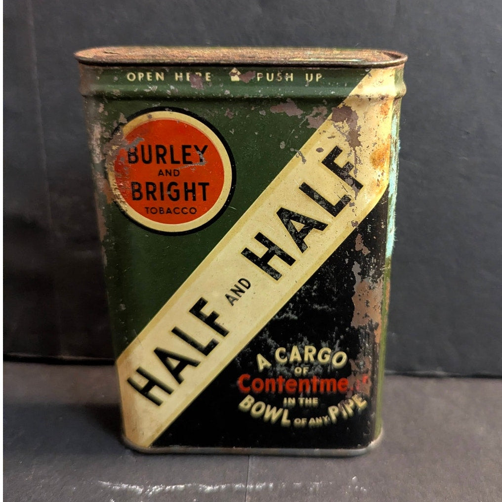 Vintage Half and Half Tobacco Pocket Tin Empty Flip Lid container Man Cave Prop