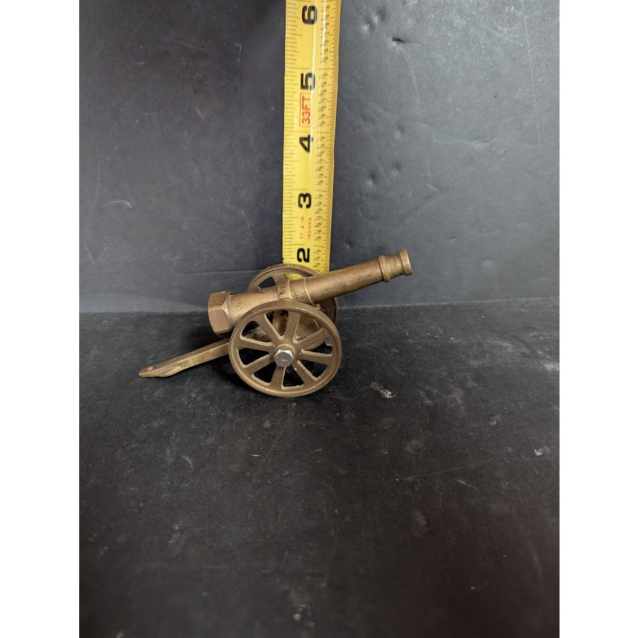 Vintage Parker Brass Toy Cannon Wheels Battlefield Pull behind HEAVY Miniature
