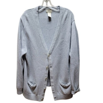 L. L. Bean Mens Gramps XL VNeck Cotton blue button up Cardigan Knit Pockets