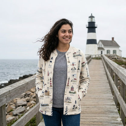 Art Unlimited Sportswear Vintage Lighthouse Full Button Up Sweatshirt Medium