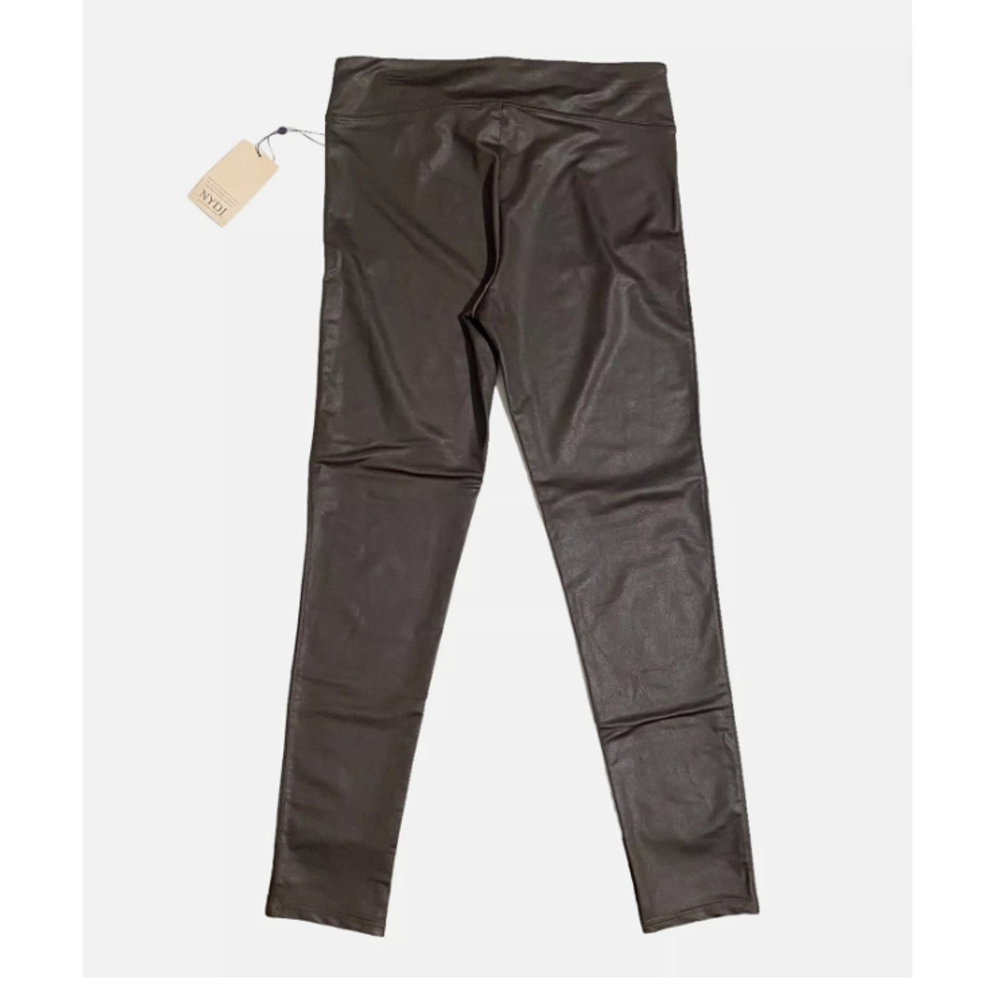 NEW NYDJ Espresso Brown Coated Faux Leather Stretchy Pants Leggings SMALL TRAVEL
