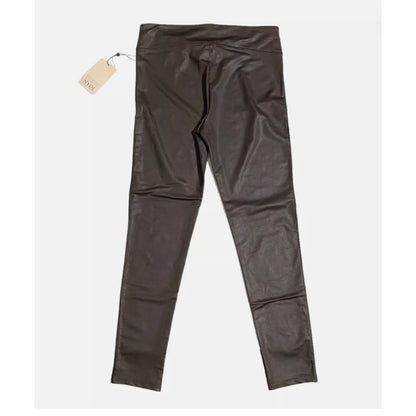 NEW NYDJ Espresso Brown Coated Faux Leather Stretchy Pants Leggings SMALL TRAVEL