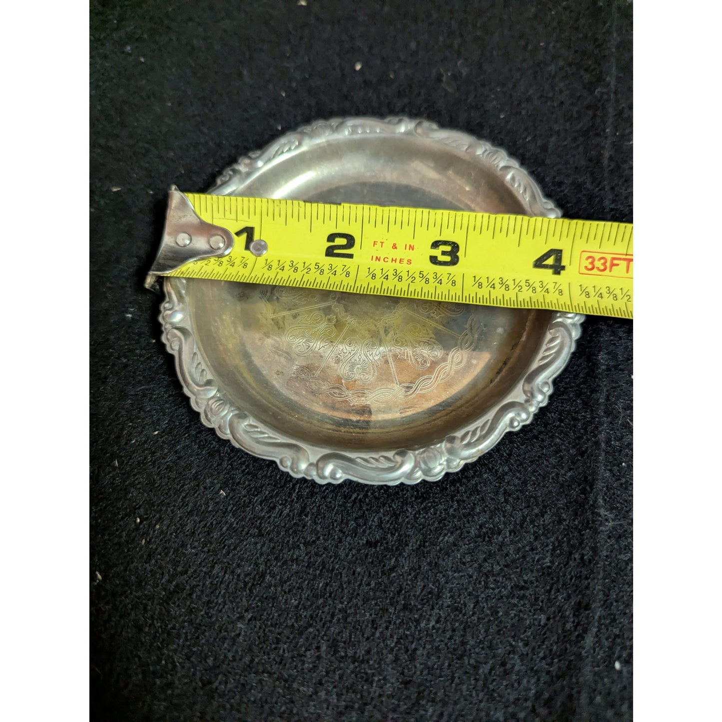 Vintage Italian Silverplate on Steel Ornate Round Trinket Dish Coaster