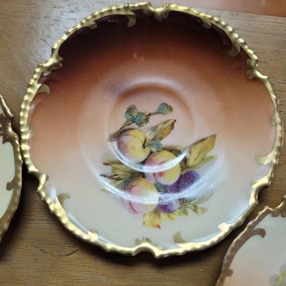 Set of 5 Bavarian handpainted saucer plates 5" Fruit gold trim