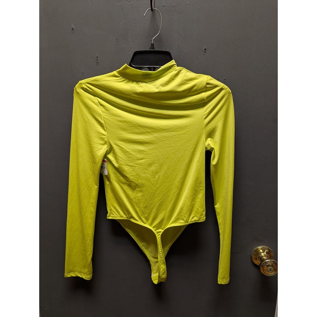 Topshop long sleeve slinky bodysuit in electric green mock neck Size 6 thong