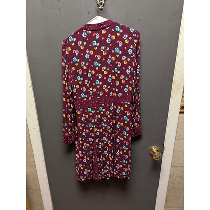 Boden Christina Dress Floral Print Size 6 R Long Sleeve Burgundy Knee Length