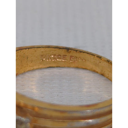 Vintage 14k Heavy Gold Electroplate Oval Turquoise & Diamond Accent Ring Size 7