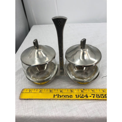 Mid Century Condiment Server Cordova Set MCM stainless steel glass mustard jelly