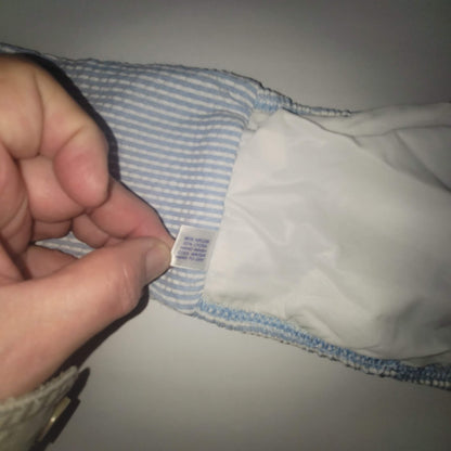 Blue Sky NEW Blue White Striped Bandeau Side Boning Swim Top LIned LARGE TieBack