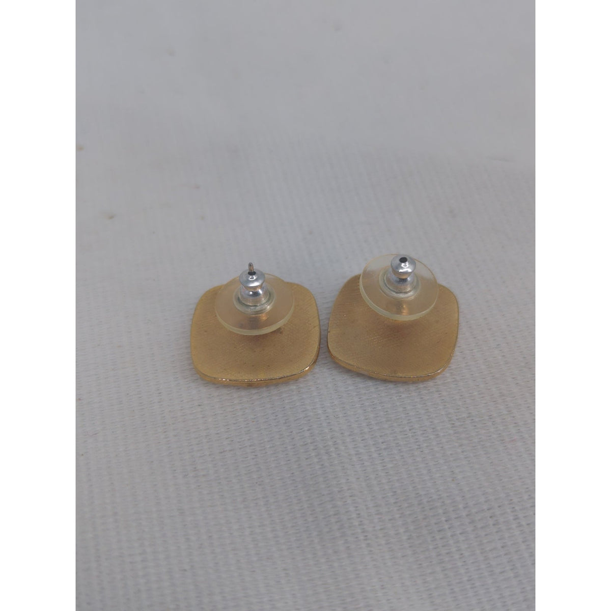 Vintage Cream and Gold Stripe Square Post Earrings Retro Minimalist