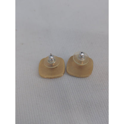 Vintage Cream and Gold Stripe Square Post Earrings Retro Minimalist