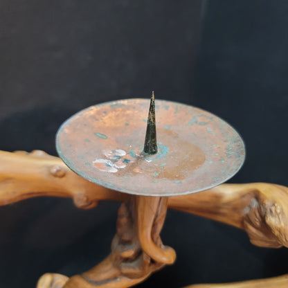 Artisan Wood driftwood triple Candle holder freeform brutalist GNARLY branch