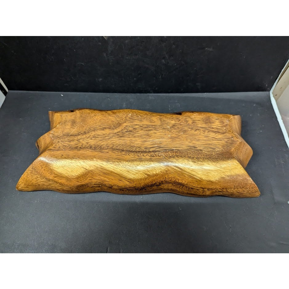 Vintage divided nut tray serving bowl Monkey Pod wood 13.5"