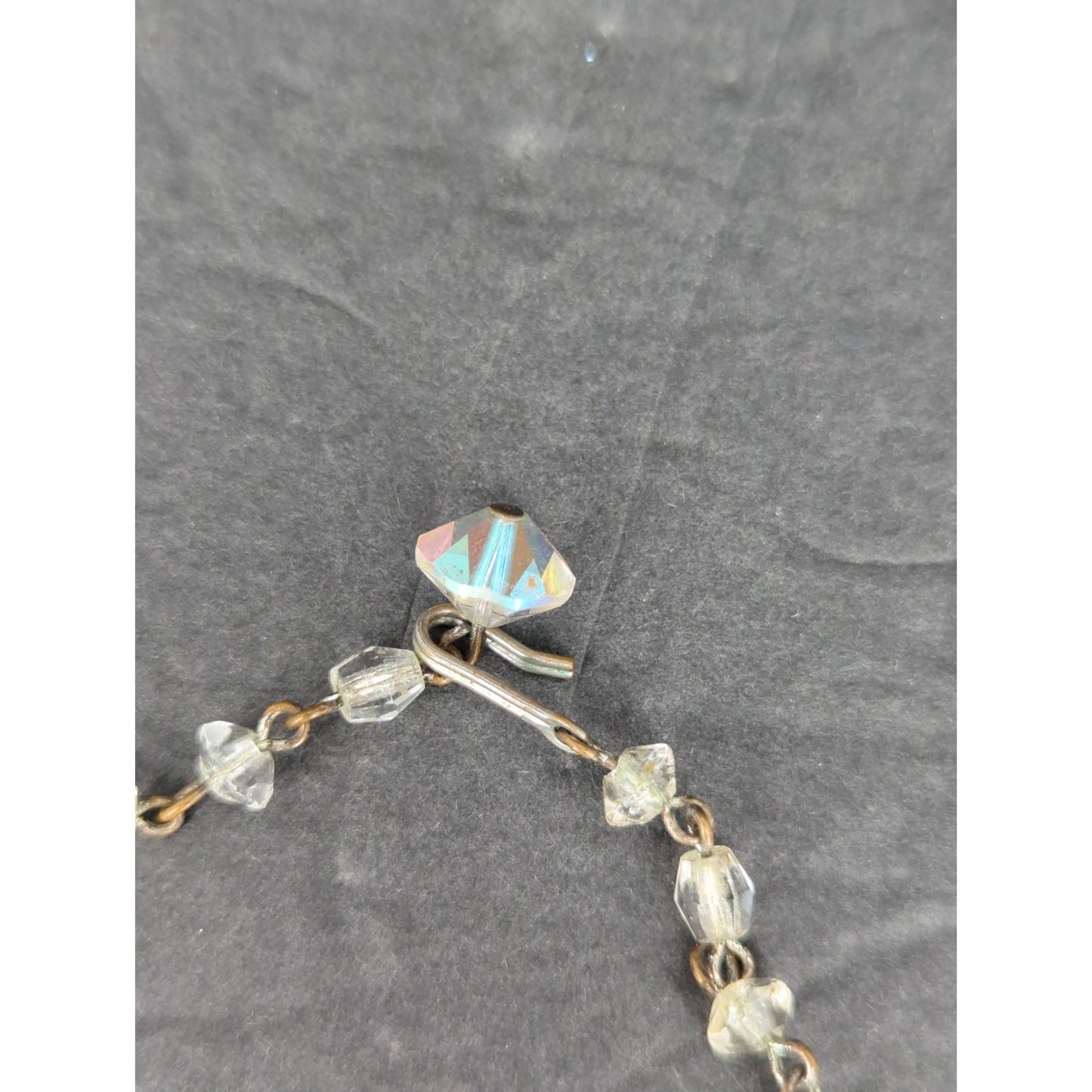 Vintage Double Strand Clear Aurora Borealis Crystal Bead Layered Necklace