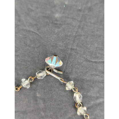Vintage Double Strand Clear Aurora Borealis Crystal Bead Layered Necklace
