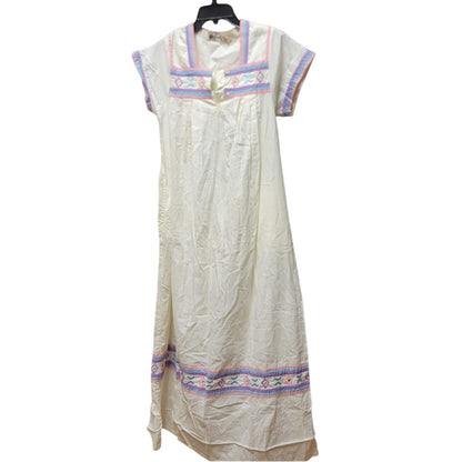 Vintage Bechamel SMALL cotton maxi Summer Embroidered Dress short sleeve