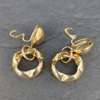 Vintage Gold Tone Swirl Knot Clip On Earrings Retro Jewelry Dangle MCM minimal