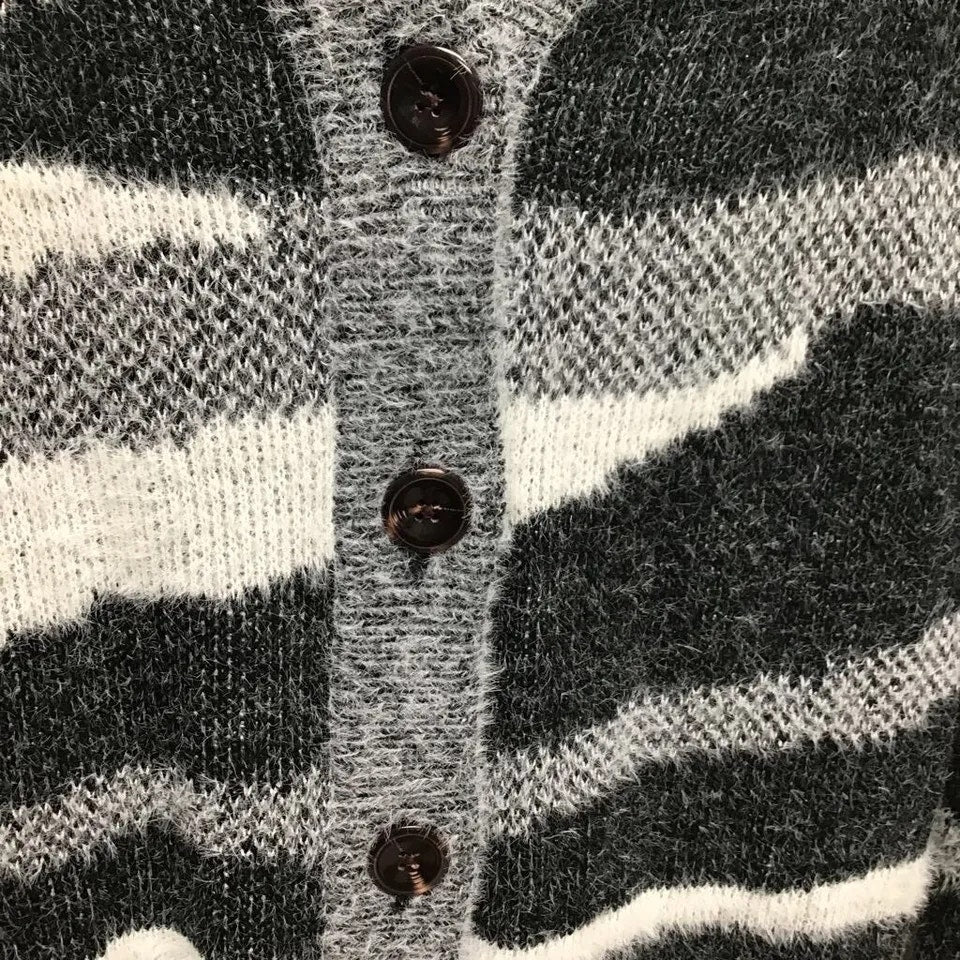 Leith Soft Fuzzy Button Cardigan Sweater Sz XL/Extra Large in Black Zebra NWT